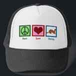 Gorra De Camionero Ferrets de amor por la paz<br><div class="desc">Este regalo de la propietaria de este fresco hurón cuenta con una bonita señal de paz,  corazón y hurón mascota. Regalo de Peace Love Ferrets.</div>