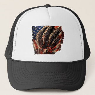 Gorra De Camionero Fierce Monster Tearing American Flag Art