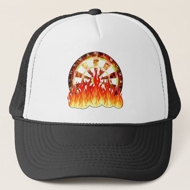 Gorra De Camionero Fiery Dartboard Flama Diseño de Arte (Anverso)