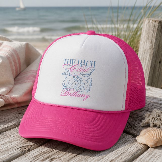 Gorra De Camionero Fiesta de Despedida de Soltera con Concha Costera  (Modern Coastal Shell Bachelorette Party Custom Trucker Hat)