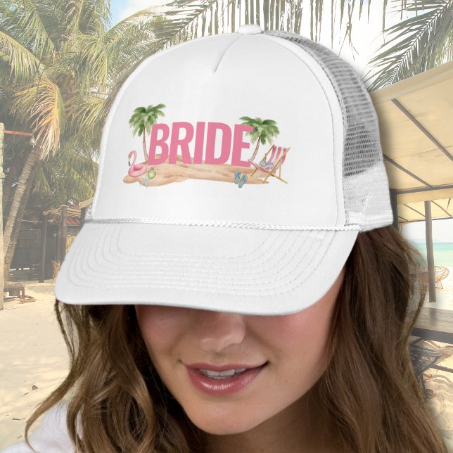 Gorra De Camionero Fiesta de Despedida de Soltera Rosa Linda en la Pl (Cute Beach Bride To Be Trucker Hat )