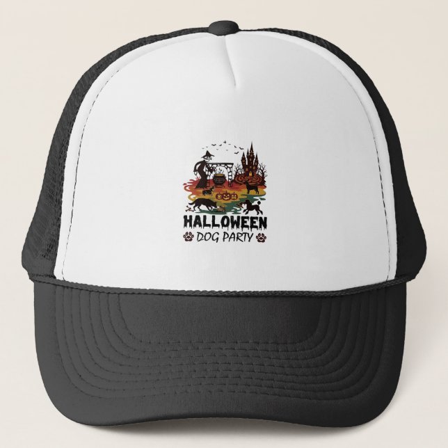 Gorra De Camionero Fiesta de Perros de Halloween Brujas Perros Calaba (Anverso)