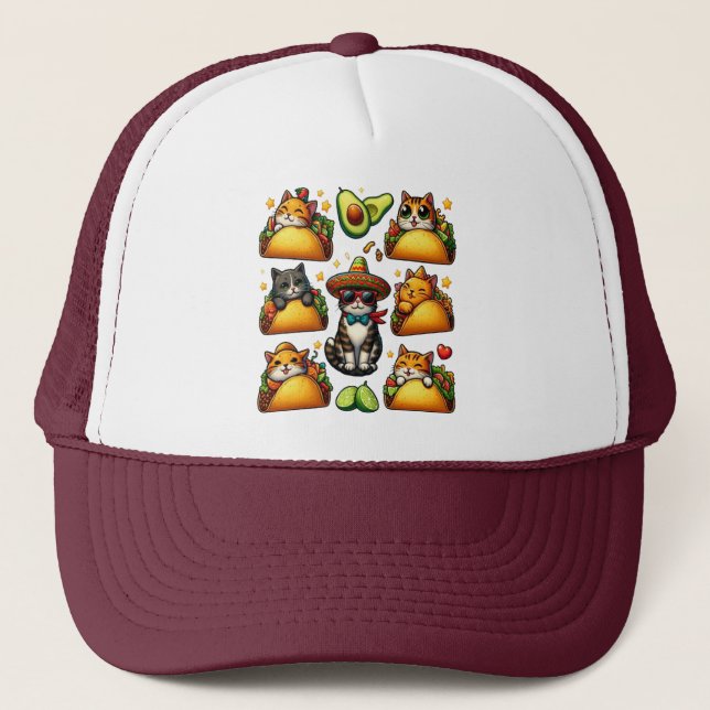 Gorra De Camionero Fiesta felina: gatos y tacos (Anverso)