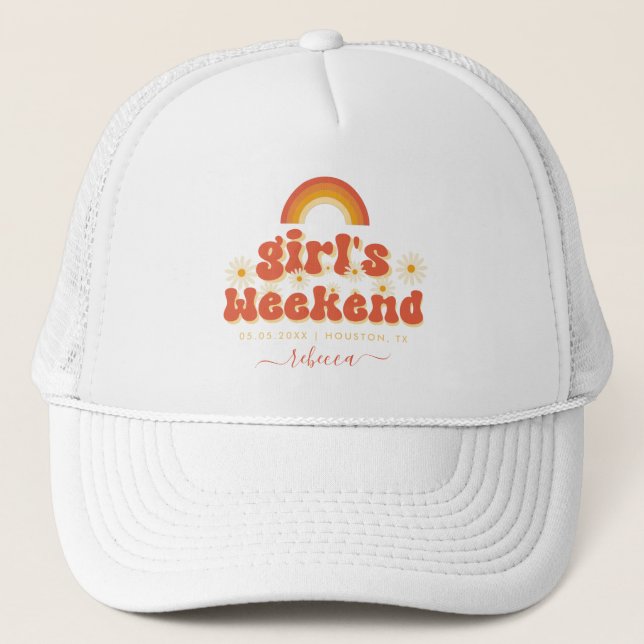 Gorra De Camionero Fin de semana retro de chicas Nombre personalizado (Anverso)
