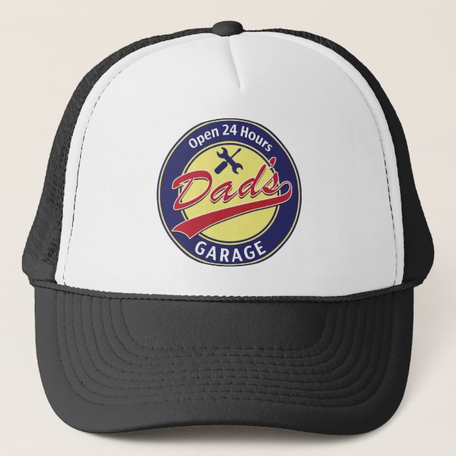 Gorra De Camionero Firme el "garaje del papá" con el texto editable (Anverso)