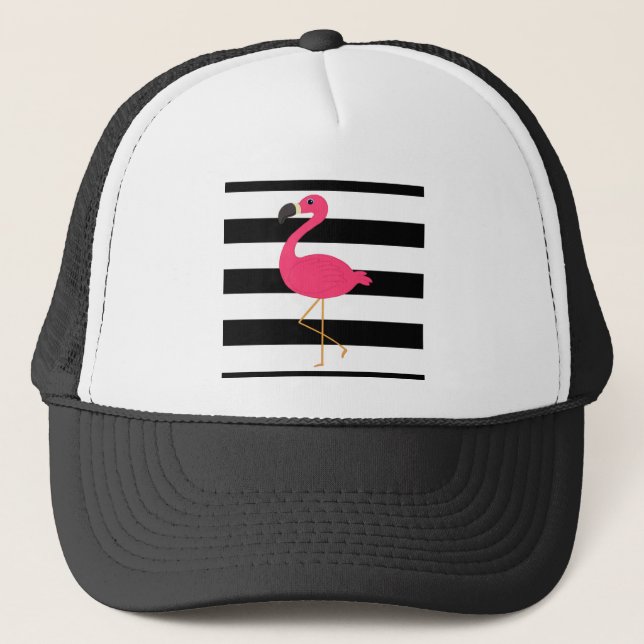 Gorra De Camionero Flamenco blanco y negro del rosa de la raya (Anverso)