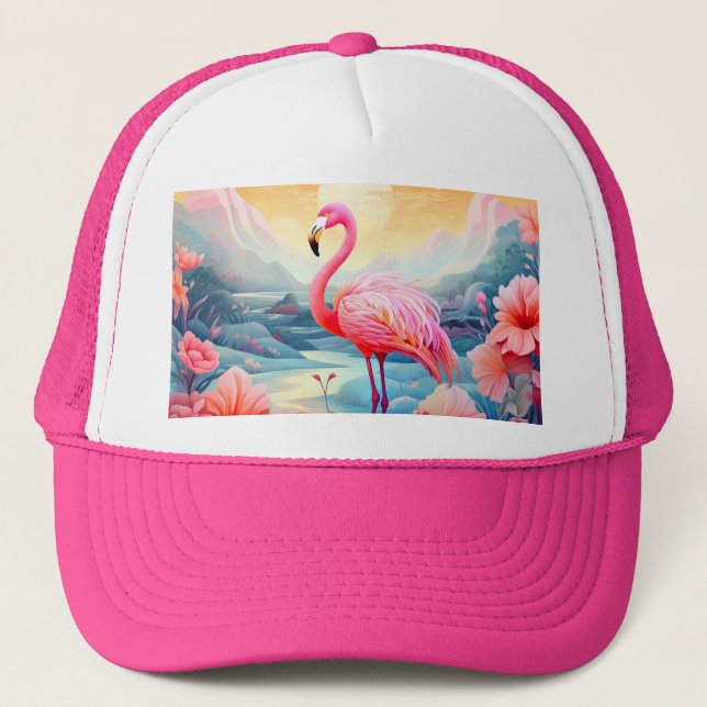 Gorra De Camionero Flamenco Tropical con Flores (Anverso)