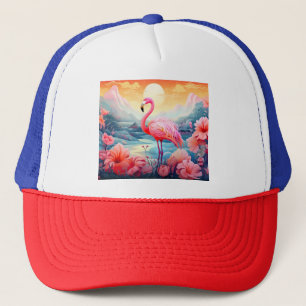 Gorra De Camionero Flamenco Tropical con Flores