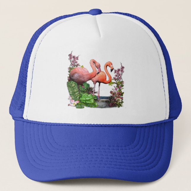 Gorra De Camionero Flamencos rosas y plantas verdes (Anverso)