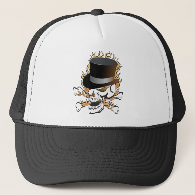 Gorra De Camionero Flaming Top Hat Skull (Anverso)