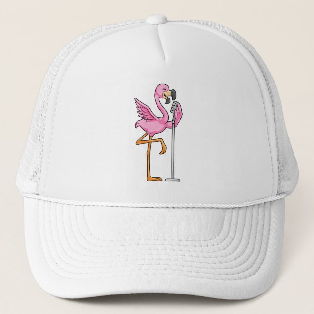 Gorra De Camionero Flamingo al cantar con micrófono (Anverso)