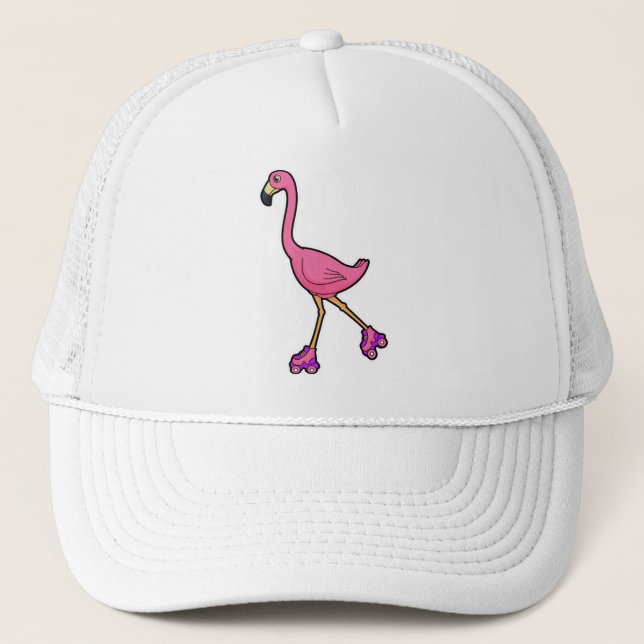 Gorra De Camionero Flamingo como patinador con patines (Anverso)