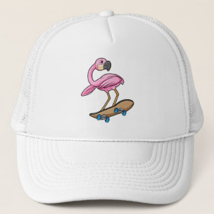 Gorra De Camionero Flamingo como Skater con Skateboard