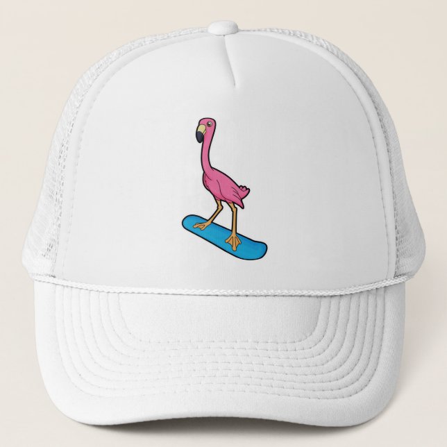 Gorra De Camionero Flamingo como snowboard con Snowbaord (Anverso)