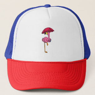 Gorra De Camionero Flamingo en la lluvia con paraguas