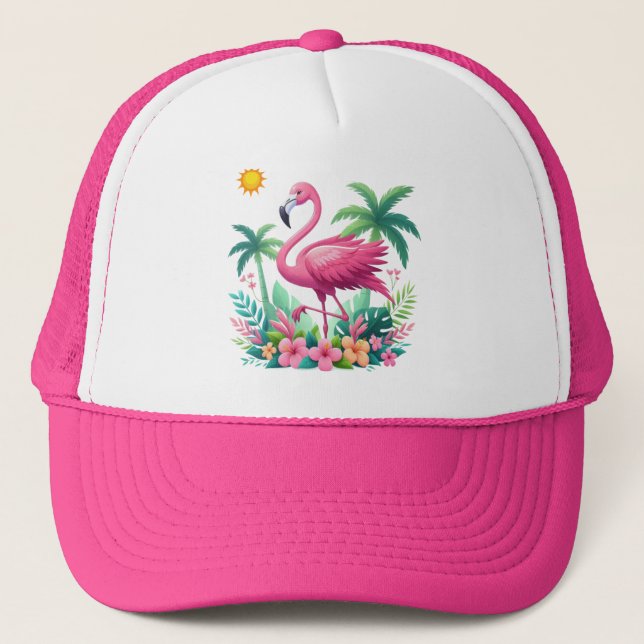 Gorra De Camionero Flamingo rosa de Florida/Tropical (Anverso)