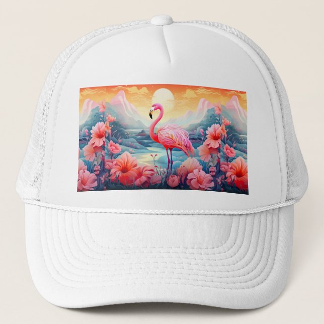 Gorra De Camionero Flamingo tropical con flores-76280 (Anverso)