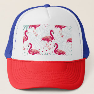 Gorra De Camionero Flamingo y hojas tropicales, patrón de verano.