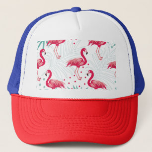 Gorra De Camionero Flamingo y hojas tropicales, patrón de verano.