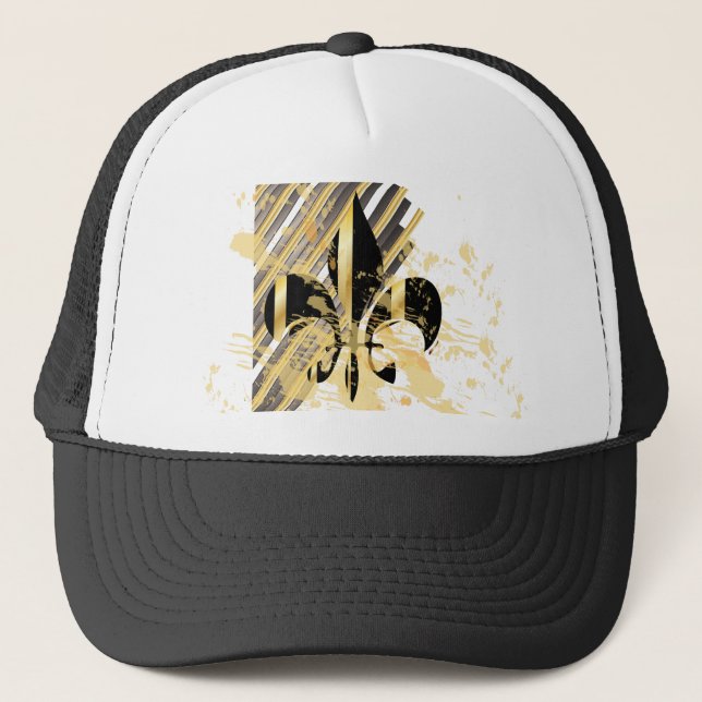 Gorra De Camionero Fleur de Lis negro y oro (Anverso)