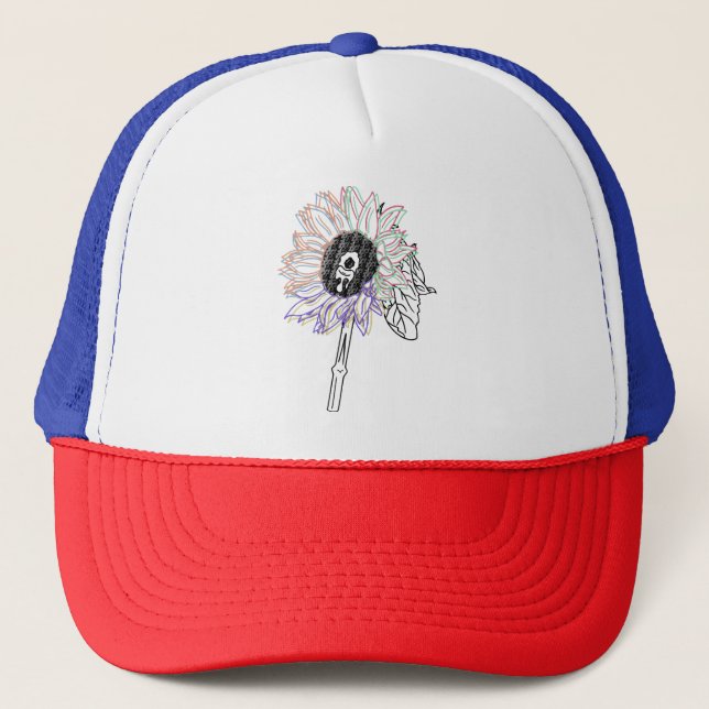 Gorra De Camionero Flor de Arcoíris Arte Funky (Anverso)