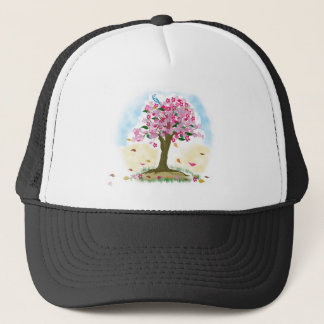 Gorra De Camionero flor de cerezo y pájaro azul