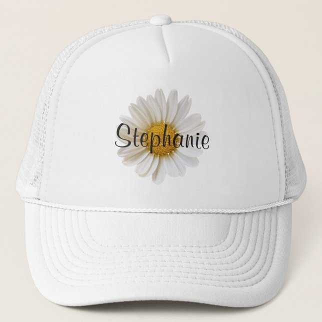 Gorra De Camionero Flor de margarita blanca personalizada Floral (Anverso)