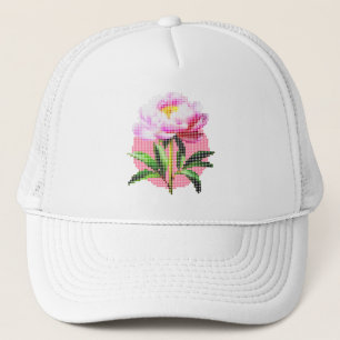 Gorra De Camionero Flor de Peonía Rosa con Mosaico de Puntos
