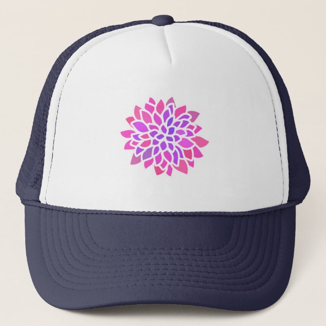 Gorra De Camionero Flor Hippie Rosa Retro Moderno (Anverso)