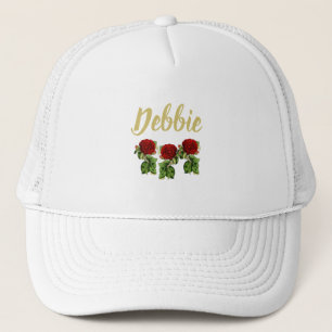 Gorra De Camionero Flor roja y hojas verdes nombre personalizado