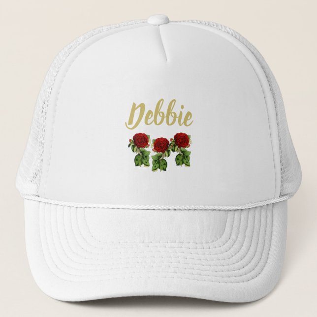 Gorra De Camionero Flor roja y hojas verdes nombre personalizado (Anverso)