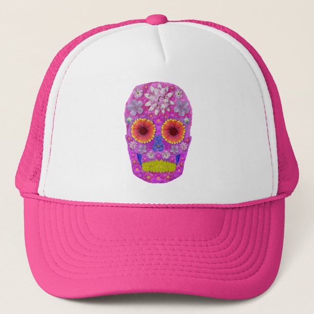 Gorra De Camionero Flor Skull 2 (Anverso)