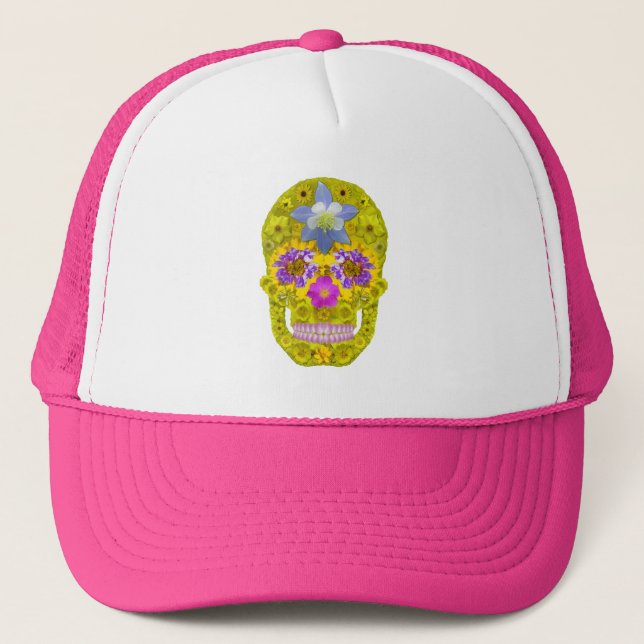 Gorra De Camionero Flor Skull 3 (Anverso)