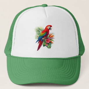 Gorra De Camionero Flor tropical de macao rojo