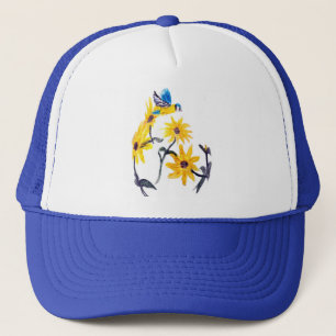 Gorra De Camionero Floral Bird Art Yellow Sunflowers