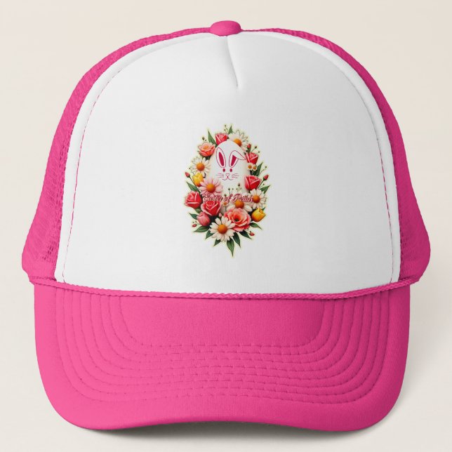 Gorra De Camionero Floral Bunny – Spring Easter Illustration - boné (Anverso)
