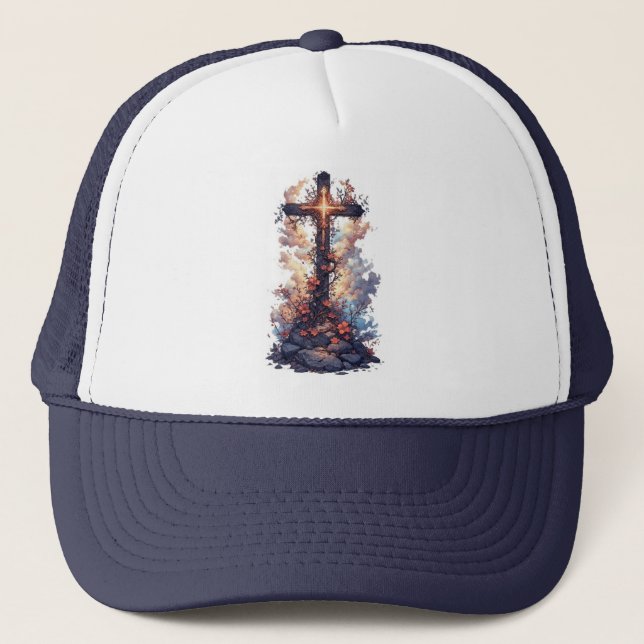 Gorra De Camionero Floral Christian Cross Trucker Hat (Anverso)