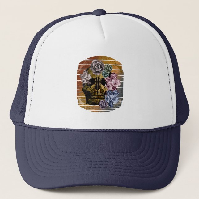 GORRA DE CAMIONERO FLORAL DE LA VINTACIÓN DE SKULL (Anverso)