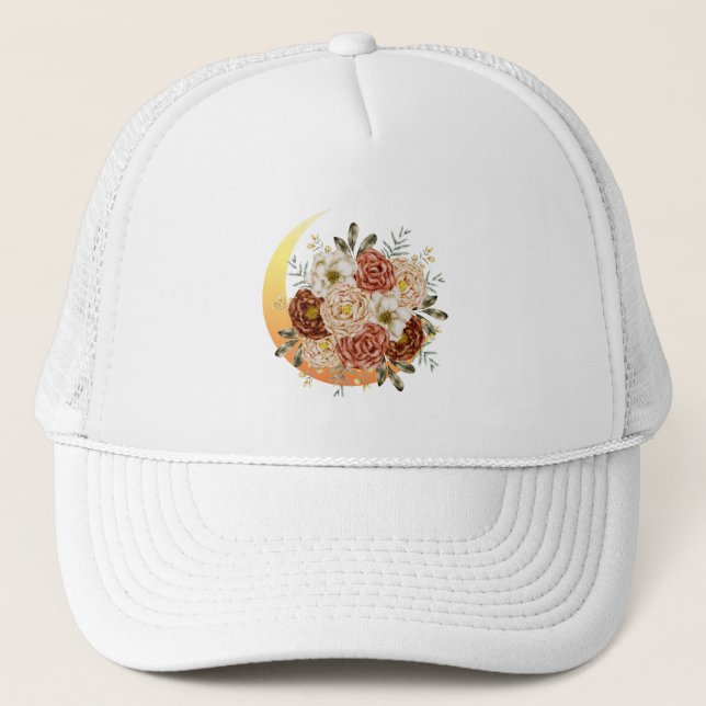 Gorra De Camionero Floral De Luna Y Flores (Anverso)