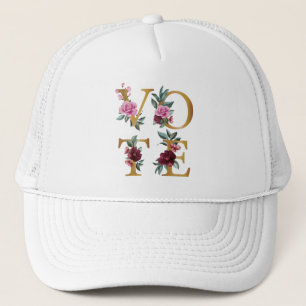 Gorra De Camionero Floral Elegante Femenino Burgundy Oro Vota