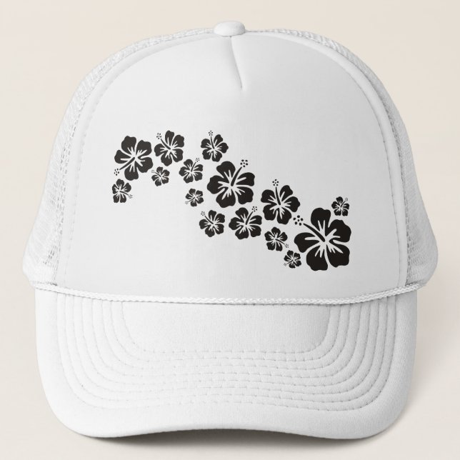 Gorra De Camionero florecimiento de hibiscos en negro (Anverso)