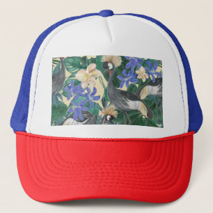 Gorra De Camionero Flores Azules Plumerias, Acuarela Seamless.