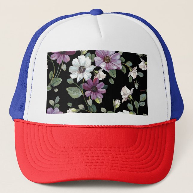 Gorra De Camionero Flores Cosmos Elegantes: Sin Marea acuarela. (Anverso)