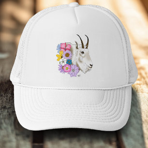 Gorra De Camionero Flores de cabra de Montaña Blanca