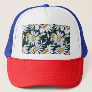 Gorra De Camionero Flores De Chamomile: Acuarela Azul Oscuro.