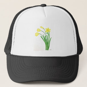Gorra De Camionero Flores de color de agua floral de primavera amaril
