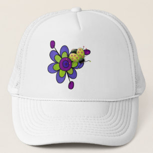 Gorra De Camionero Flores de diversiones índigo y verde