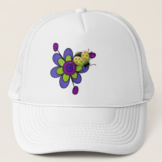 Gorra De Camionero Flores de diversiones índigo y verde (Anverso)