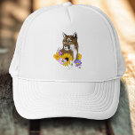 Gorra De Camionero Flores de león de la montaña Cougar Puma<br><div class="desc">Un retrato de cougar con flores silvestres. La puma y las flores se dibujan con tatuajes.</div>