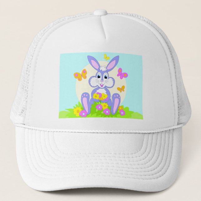 Gorra De Camionero Flores de mariposa felices del conejito (Anverso)
